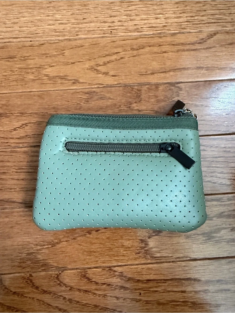Olive Green Perforated Zip Pouch with Stripe